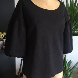 Anthropologie Textured Esma Bell-Sleeve Top Black